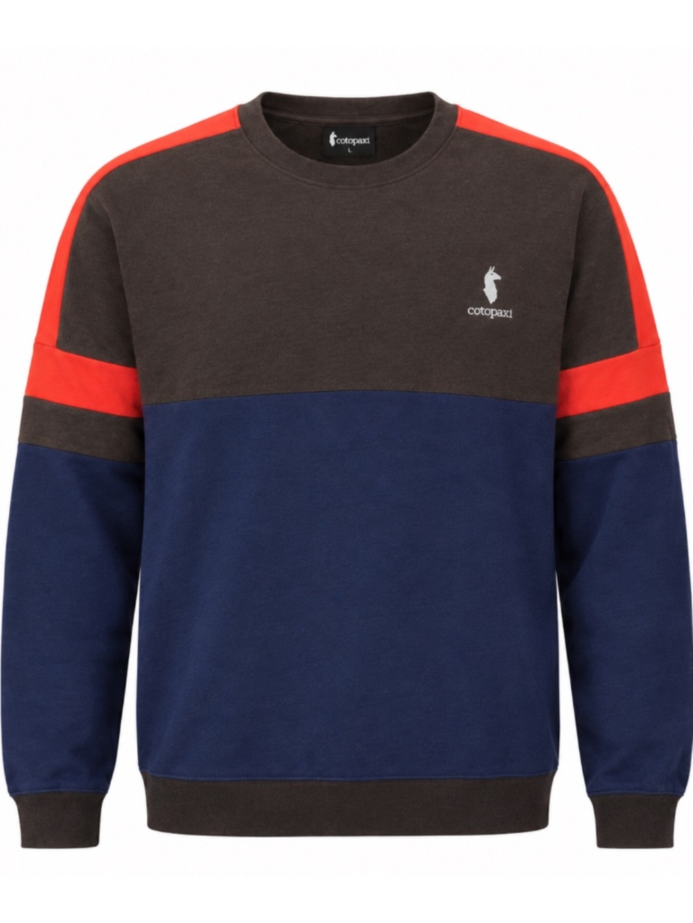 $80 Cotopaxi Men's Bandera Organic Crew Sweatshirt - Navy/Brown/Orange Large